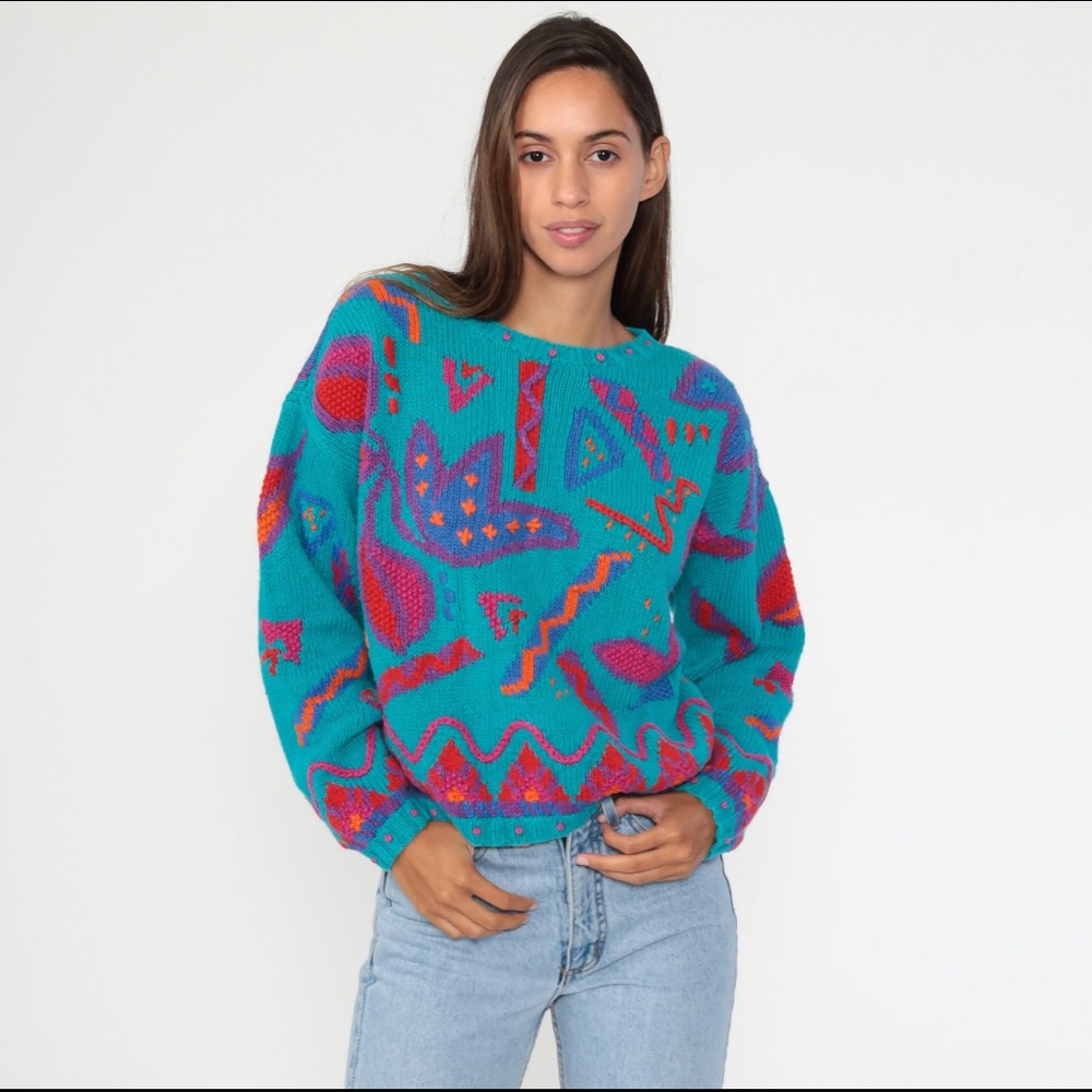 Crazy VINTAGE 80’s 90’s Geometric Neon Sweater